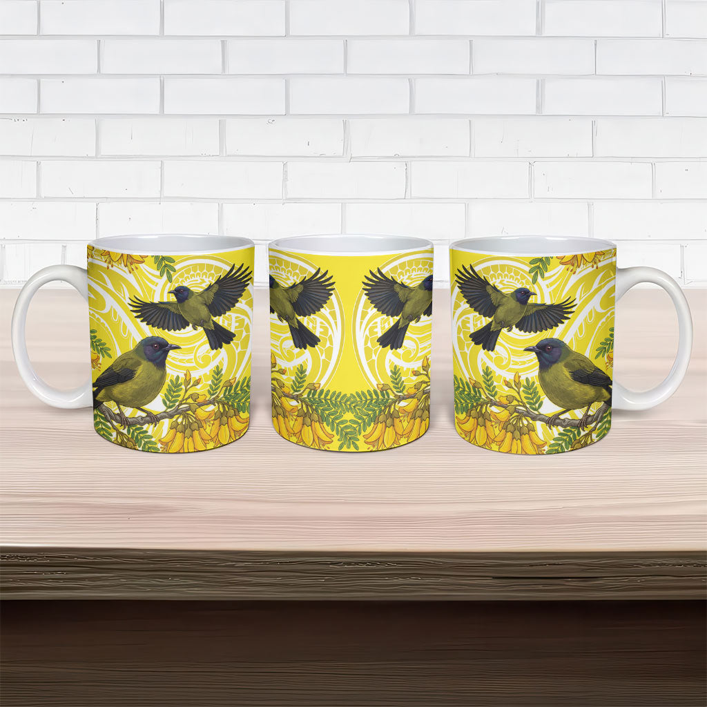 Bellbird New Zealand Ceramic Mug Korimako Kowhai Maori Pattern LT14 - Polynesian Pride