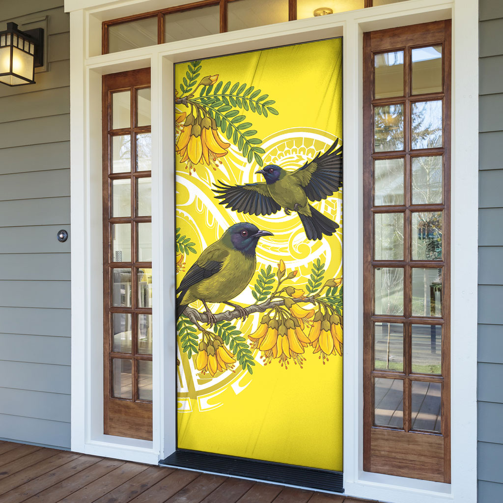 Bellbird New Zealand Door Cover Korimako Kowhai Maori Pattern LT14 - Polynesian Pride