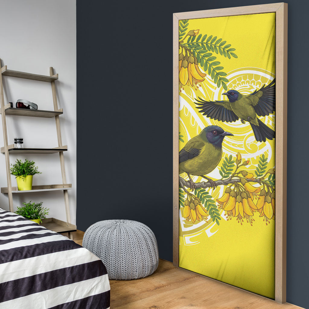Bellbird New Zealand Door Cover Korimako Kowhai Maori Pattern LT14 - Polynesian Pride