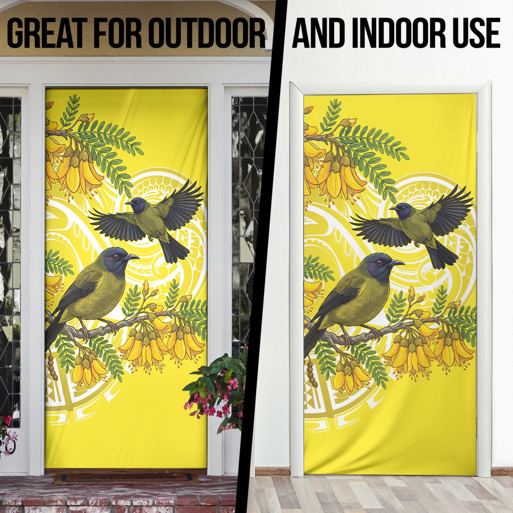 Bellbird New Zealand Door Cover Korimako Kowhai Maori Pattern LT14 - Polynesian Pride