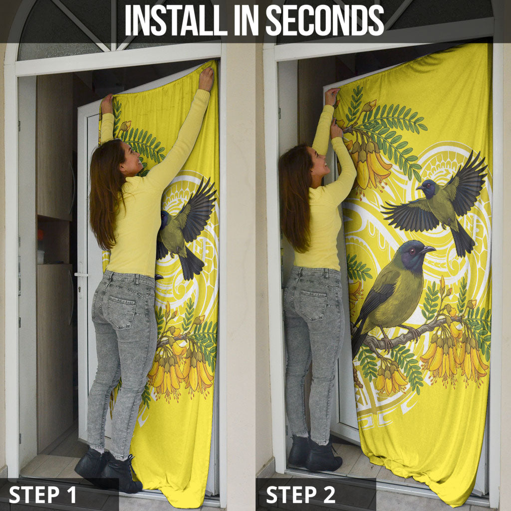 Bellbird New Zealand Door Cover Korimako Kowhai Maori Pattern LT14 - Polynesian Pride