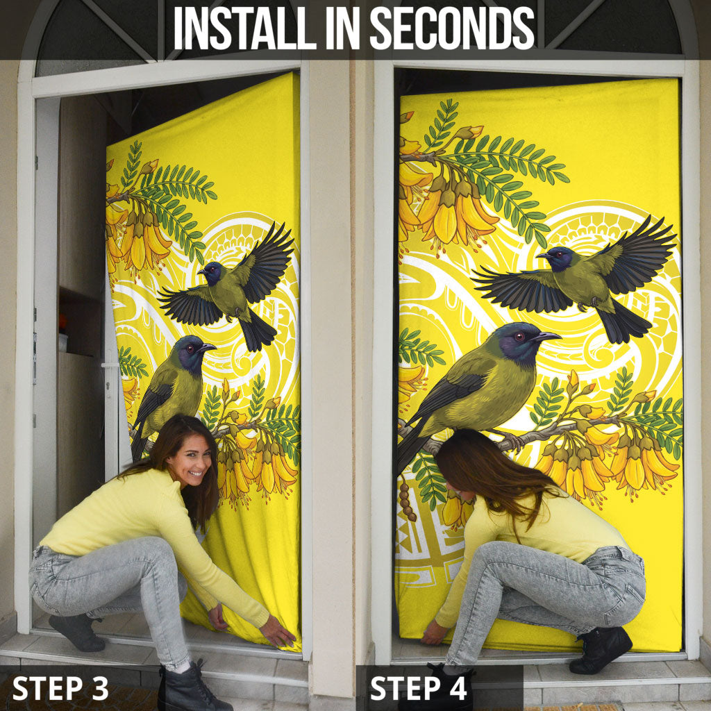 Bellbird New Zealand Door Cover Korimako Kowhai Maori Pattern LT14 - Polynesian Pride
