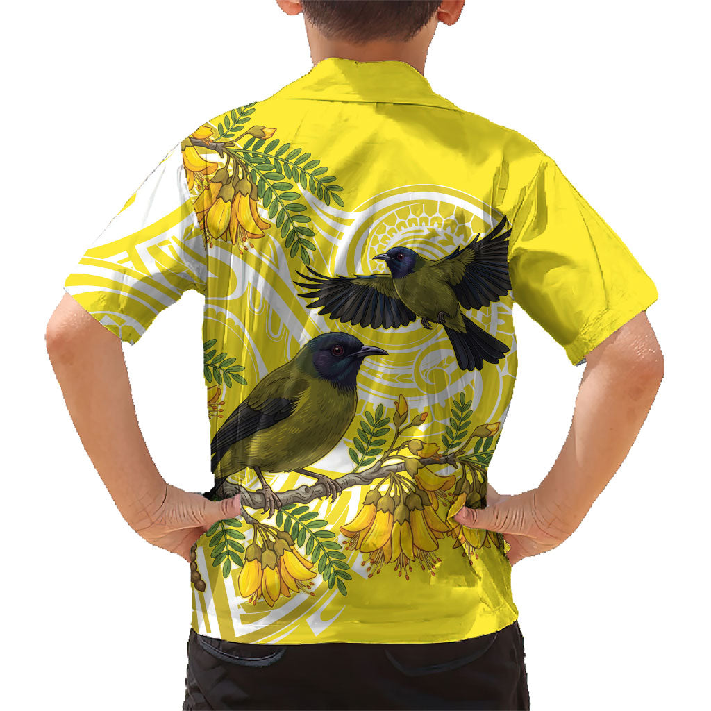 Bellbird New Zealand Family Matching Mermaid Dress and Hawaiian Shirt Korimako Kowhai Maori Pattern
