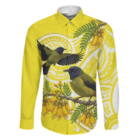 Bellbird New Zealand Family Matching Off Shoulder Maxi Dress and Hawaiian Shirt Korimako Kowhai Maori Pattern