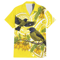Bellbird New Zealand Family Matching Short Sleeve Bodycon Dress and Hawaiian Shirt Korimako Kowhai Maori Pattern