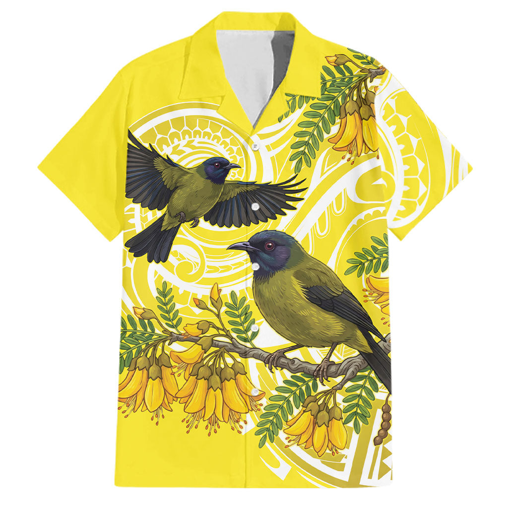 Bellbird New Zealand Family Matching Summer Maxi Dress and Hawaiian Shirt Korimako Kowhai Maori Pattern