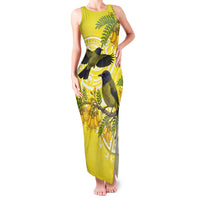 Bellbird New Zealand Family Matching Tank Maxi Dress and Hawaiian Shirt Korimako Kowhai Maori Pattern