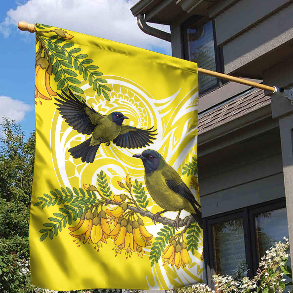 Bellbird New Zealand Garden Flag Korimako Kowhai Maori Pattern LT14 - Polynesian Pride