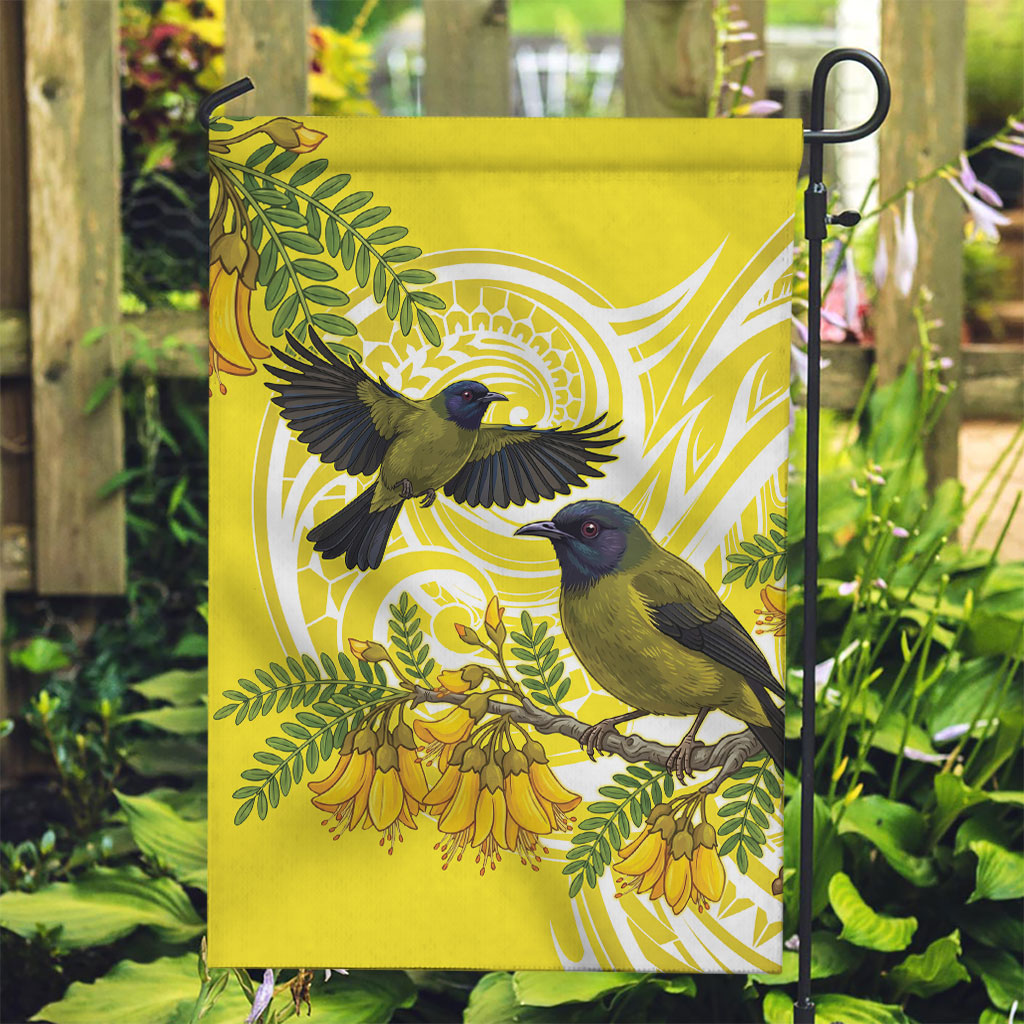 Bellbird New Zealand Garden Flag Korimako Kowhai Maori Pattern LT14 Garden Flag Yellow - Polynesian Pride