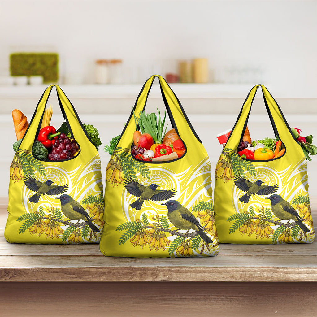 Bellbird New Zealand Grocery Bag Korimako Kowhai Maori Pattern LT14 3-pack One Size Yellow - Polynesian Pride