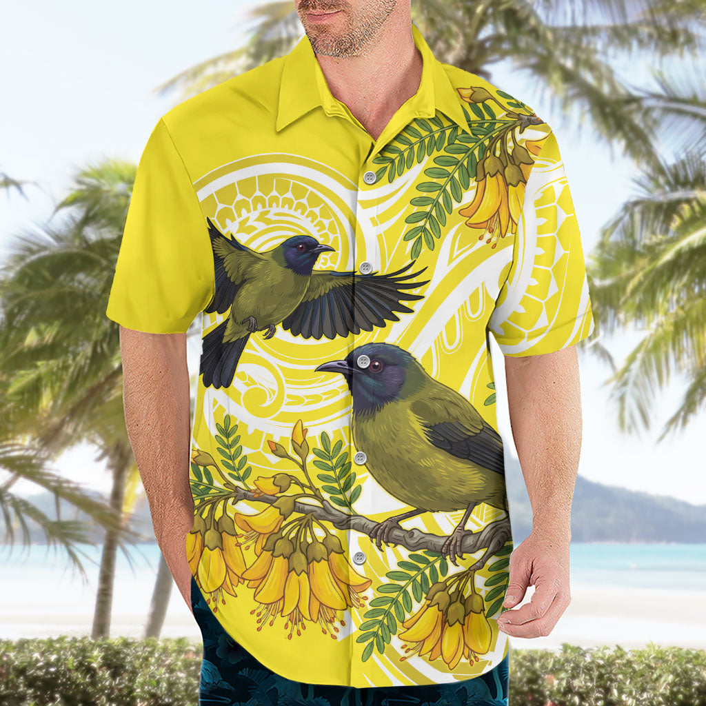 Bellbird New Zealand Hawaiian Shirt Korimako Kowhai Maori Pattern LT14 - Polynesian Pride