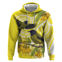 Bellbird New Zealand Hoodie Korimako Kowhai Maori Pattern LT14 Pullover Hoodie Yellow - Polynesian Pride