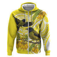 Bellbird New Zealand Hoodie Korimako Kowhai Maori Pattern LT14 Zip Hoodie Yellow - Polynesian Pride