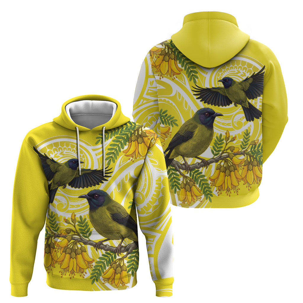 Bellbird New Zealand Hoodie Korimako Kowhai Maori Pattern LT14 - Polynesian Pride