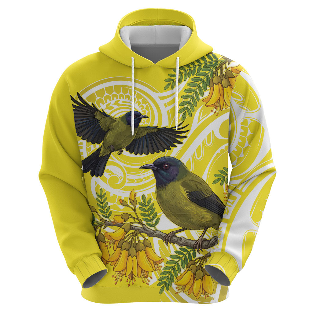 Bellbird New Zealand Hoodie Korimako Kowhai Maori Pattern LT14 - Polynesian Pride