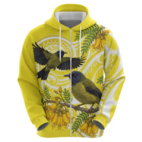 Bellbird New Zealand Hoodie Korimako Kowhai Maori Pattern LT14 - Polynesian Pride