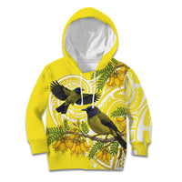 Bellbird New Zealand Kid Hoodie Korimako Kowhai Maori Pattern LT14 Hoodie Yellow - Polynesian Pride