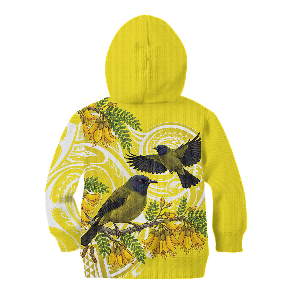 Bellbird New Zealand Kid Hoodie Korimako Kowhai Maori Pattern LT14 - Polynesian Pride
