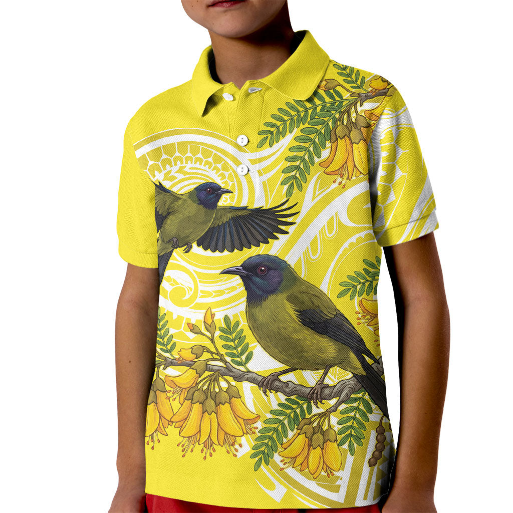 Bellbird New Zealand Kid Polo Shirt Korimako Kowhai Maori Pattern LT14 Kid Yellow - Polynesian Pride
