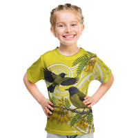 Bellbird New Zealand Kid T Shirt Korimako Kowhai Maori Pattern LT14 Yellow - Polynesian Pride