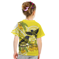 Bellbird New Zealand Kid T Shirt Korimako Kowhai Maori Pattern LT14 - Polynesian Pride