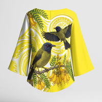 Bellbird New Zealand Kimono Sleeve Blouse Korimako Kowhai Maori Pattern LT14 - Polynesian Pride