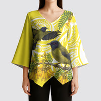 Bellbird New Zealand Kimono Sleeve Blouse Korimako Kowhai Maori Pattern LT14 - Polynesian Pride