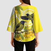 Bellbird New Zealand Kimono Sleeve Blouse Korimako Kowhai Maori Pattern LT14 - Polynesian Pride