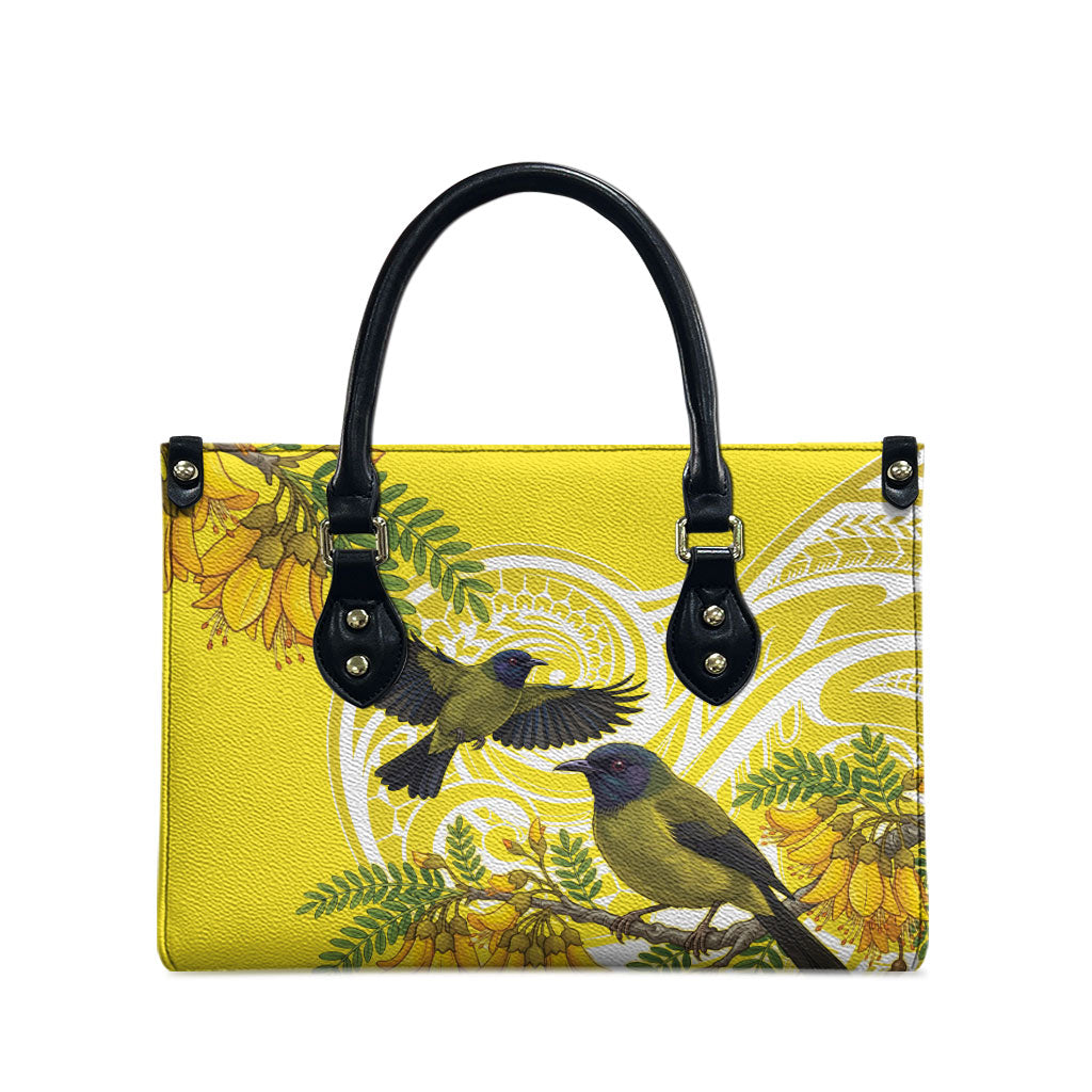 Bellbird New Zealand Leather Bag Korimako Kowhai Maori Pattern LT14 - Polynesian Pride