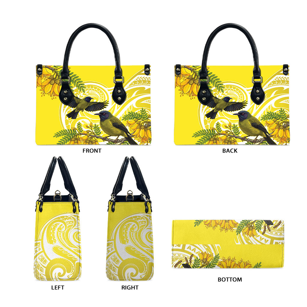 Bellbird New Zealand Leather Bag Korimako Kowhai Maori Pattern LT14 - Polynesian Pride
