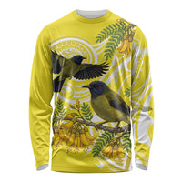 Bellbird New Zealand Long Sleeve Shirt Korimako Kowhai Maori Pattern LT14 Unisex Yellow - Polynesian Pride