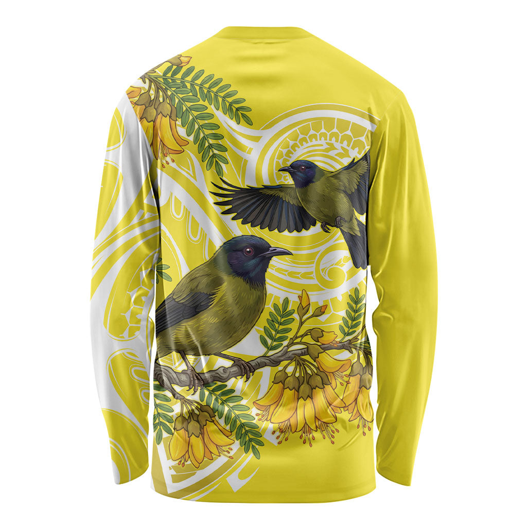 Bellbird New Zealand Long Sleeve Shirt Korimako Kowhai Maori Pattern LT14 - Polynesian Pride