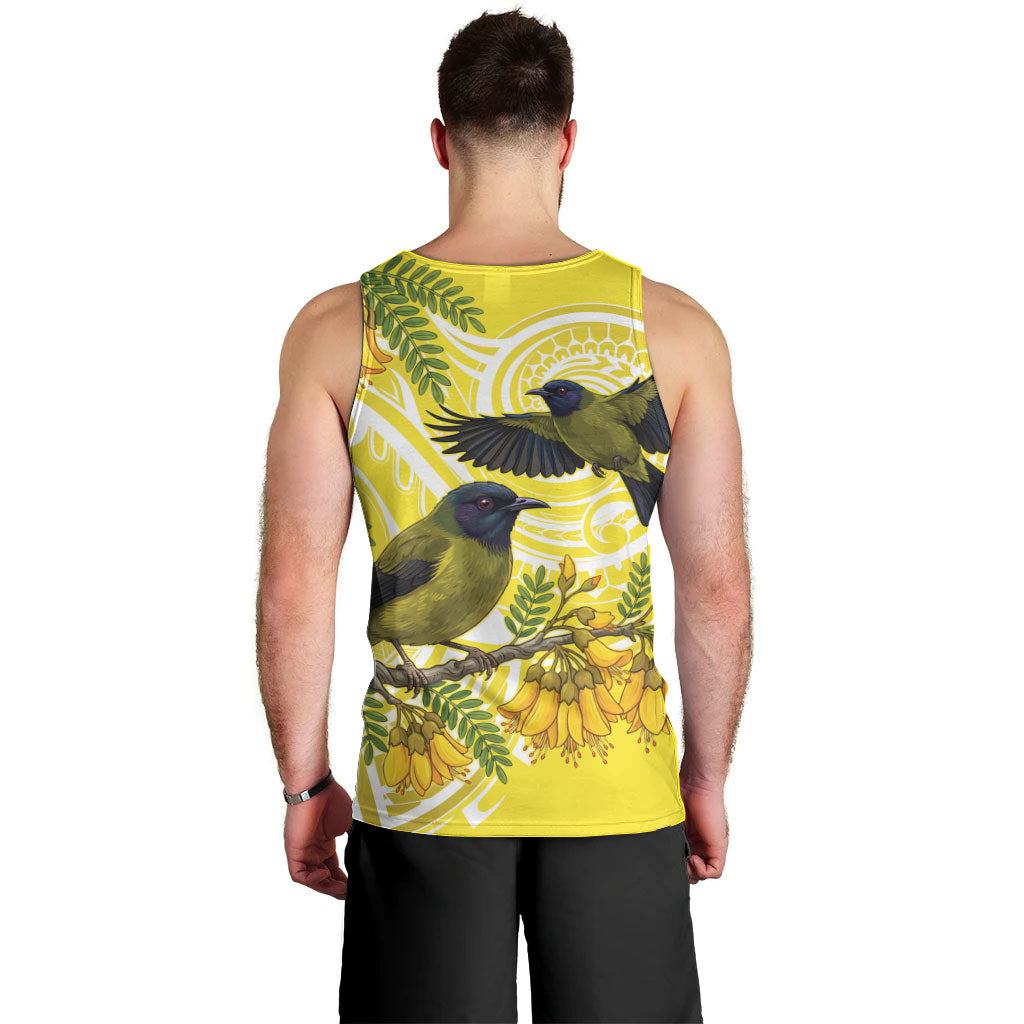 Bellbird New Zealand Men Tank Top Korimako Kowhai Maori Pattern LT14 - Polynesian Pride