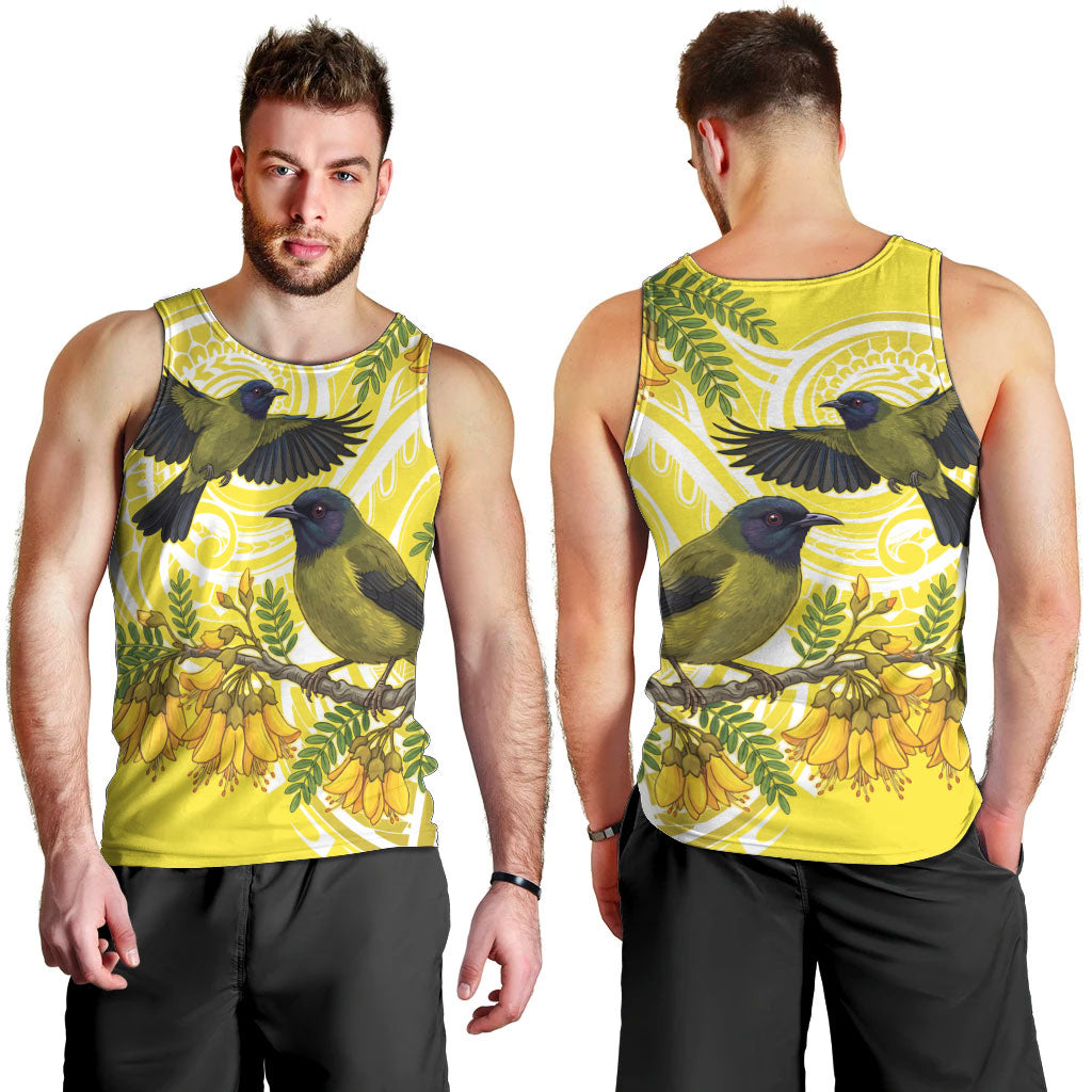 Bellbird New Zealand Men Tank Top Korimako Kowhai Maori Pattern LT14 - Polynesian Pride