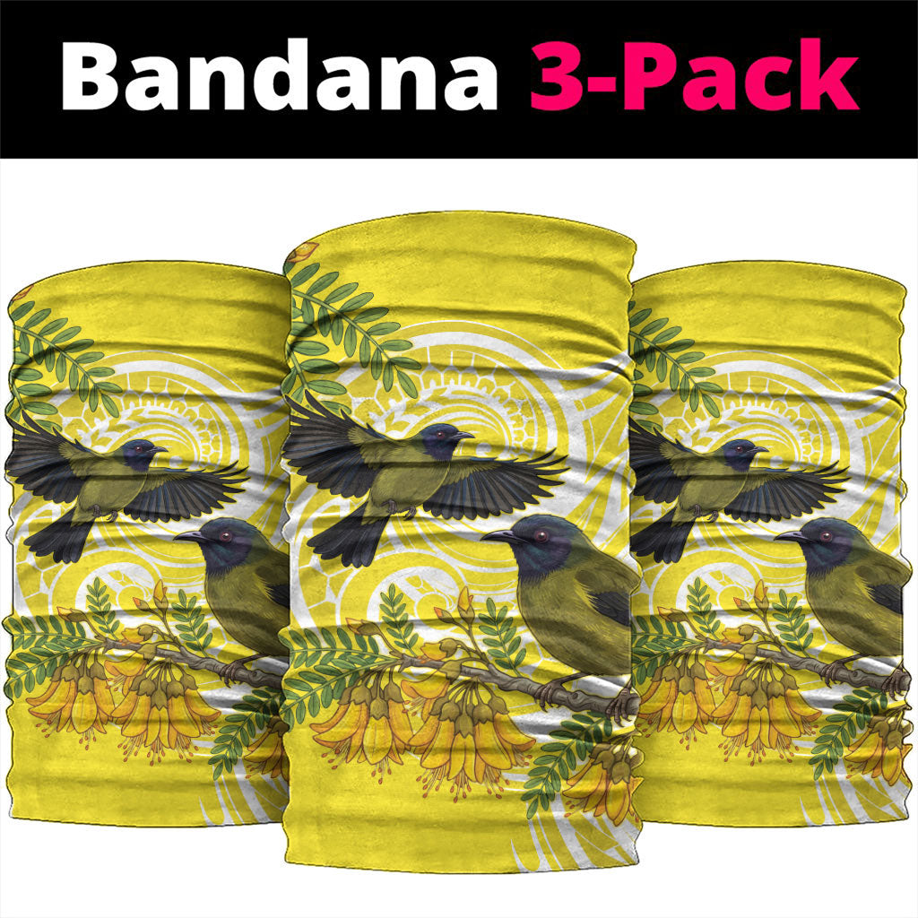 Bellbird New Zealand Neck Gaiter Korimako Kowhai Maori Pattern