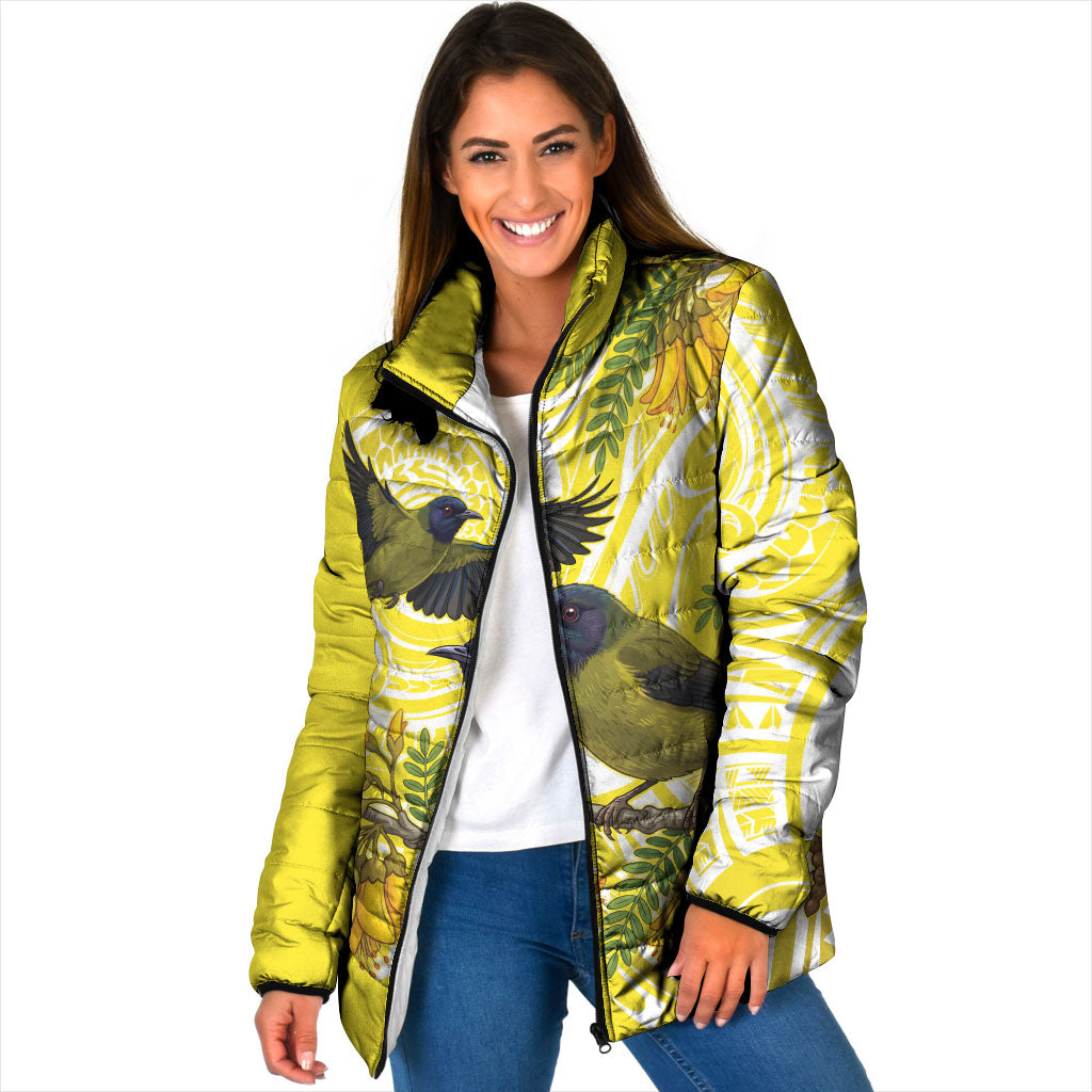 Bellbird New Zealand Padded Jacket Korimako Kowhai Maori Pattern LT14 Women Yellow - Polynesian Pride