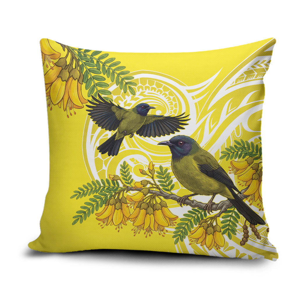 Bellbird New Zealand Pillow Cover Korimako Kowhai Maori Pattern