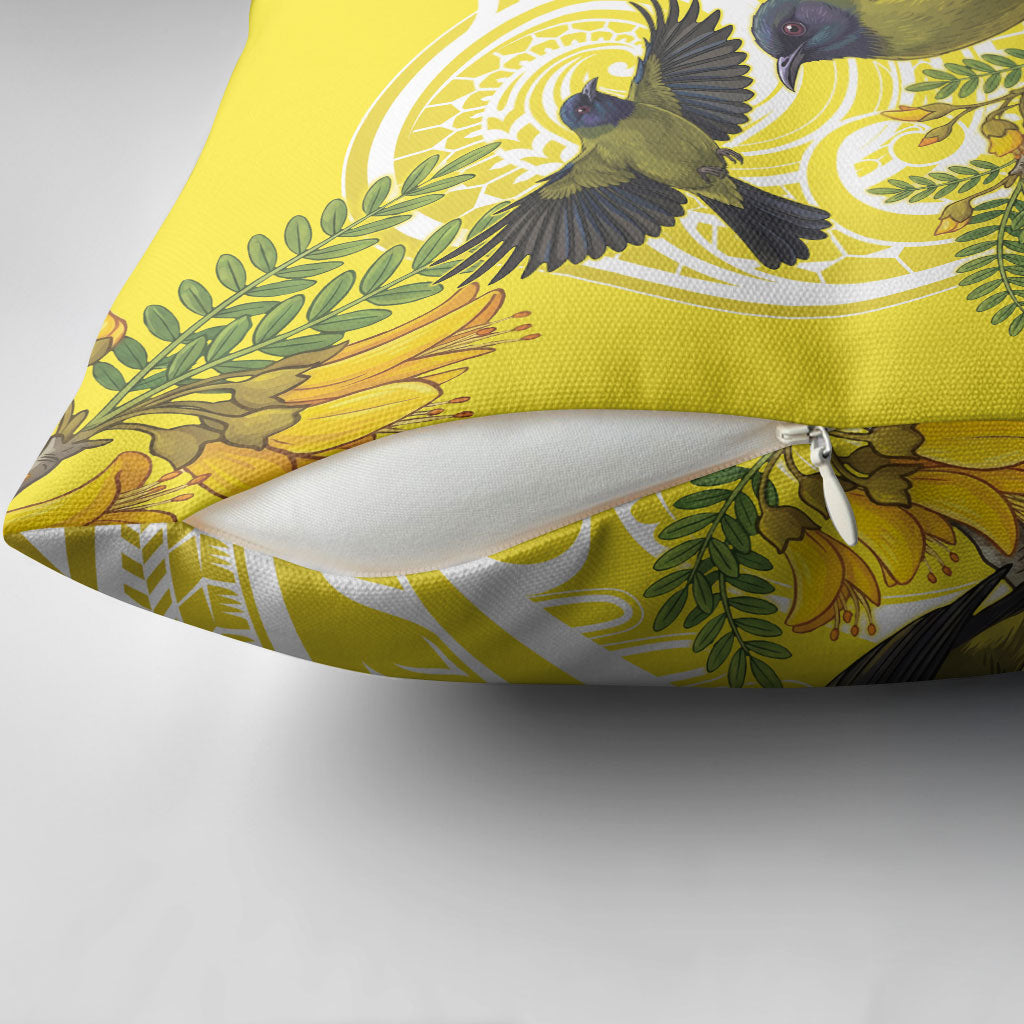 Bellbird New Zealand Pillow Cover Korimako Kowhai Maori Pattern LT14 - Polynesian Pride