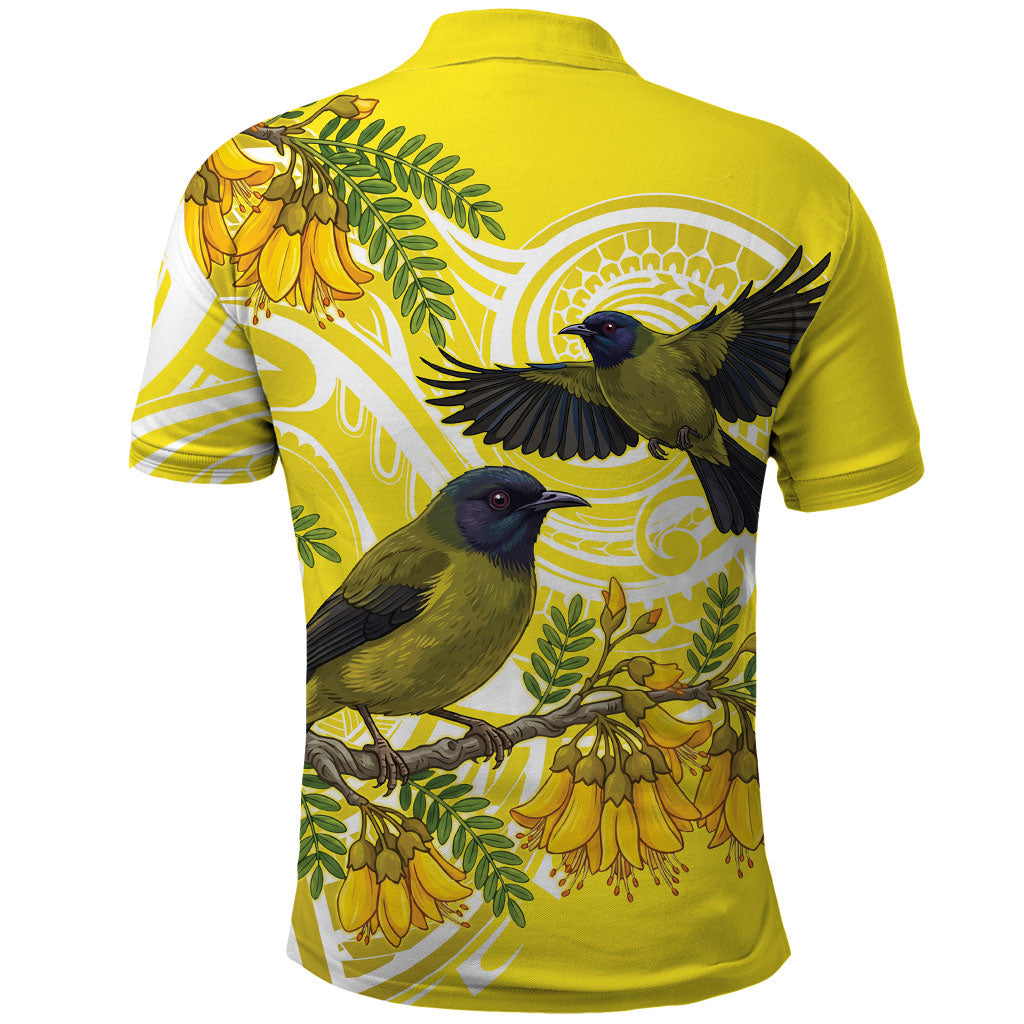 Bellbird New Zealand Polo Shirt Korimako Kowhai Maori Pattern LT14 - Polynesian Pride