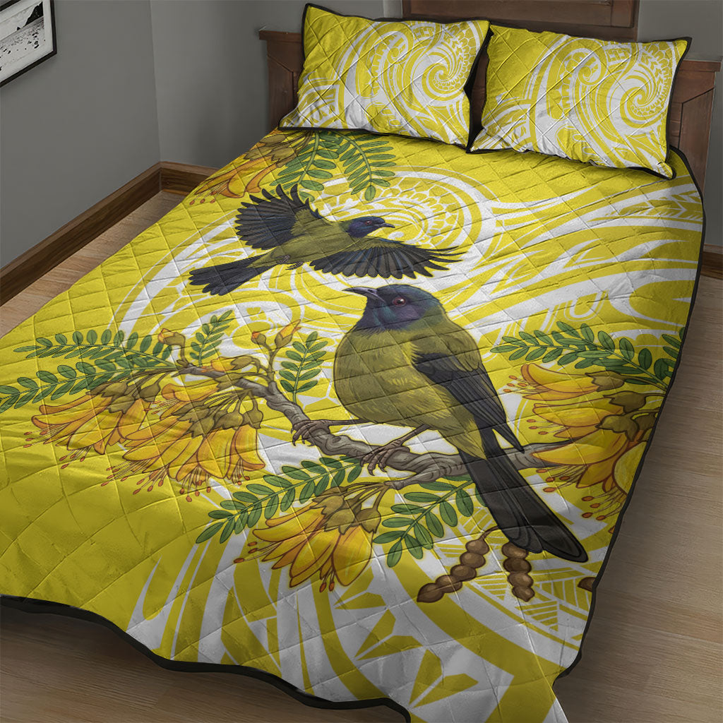 Bellbird New Zealand Quilt Bed Set Korimako Kowhai Maori Pattern LT14 - Polynesian Pride