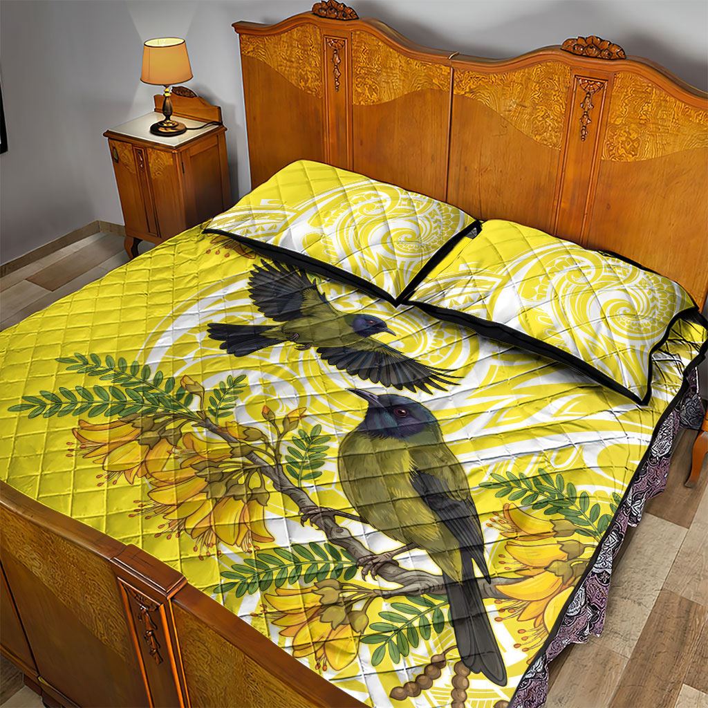 Bellbird New Zealand Quilt Bed Set Korimako Kowhai Maori Pattern LT14 - Polynesian Pride