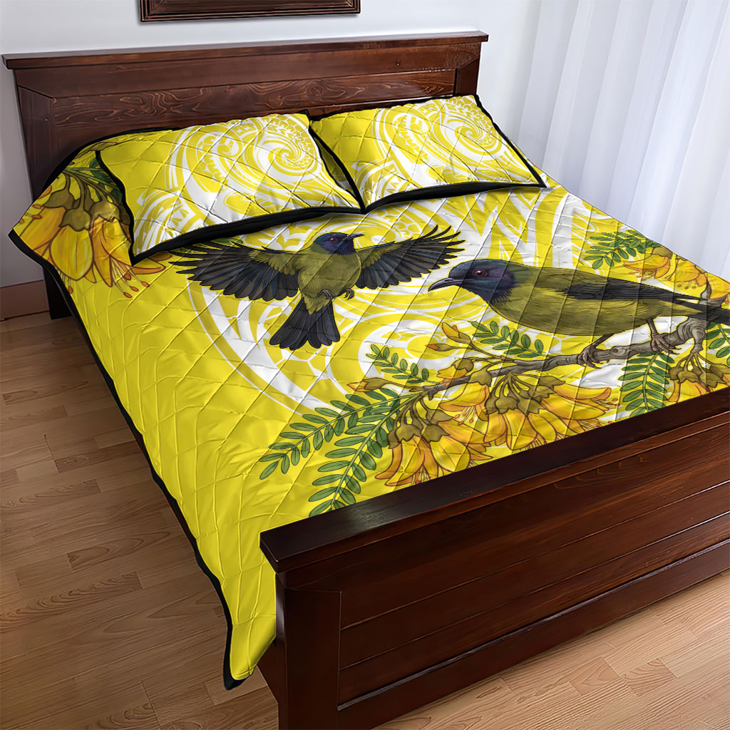 Bellbird New Zealand Quilt Bed Set Korimako Kowhai Maori Pattern LT14 - Polynesian Pride
