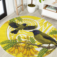 Bellbird New Zealand Round Carpet Korimako Kowhai Maori Pattern LT14 Yellow - Polynesian Pride