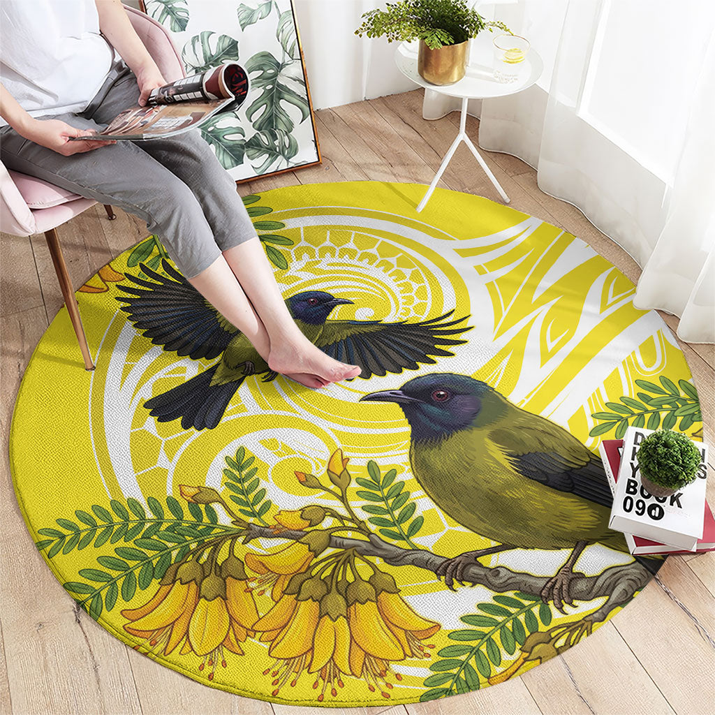 Bellbird New Zealand Round Carpet Korimako Kowhai Maori Pattern LT14 - Polynesian Pride