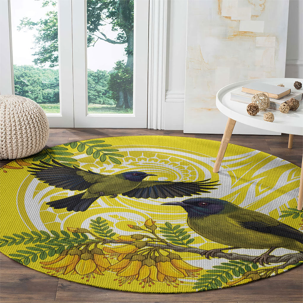 Bellbird New Zealand Round Carpet Korimako Kowhai Maori Pattern LT14 - Polynesian Pride
