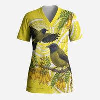 Bellbird New Zealand Scrub Top Korimako Kowhai Maori Pattern LT14 Adult Yellow - Polynesian Pride