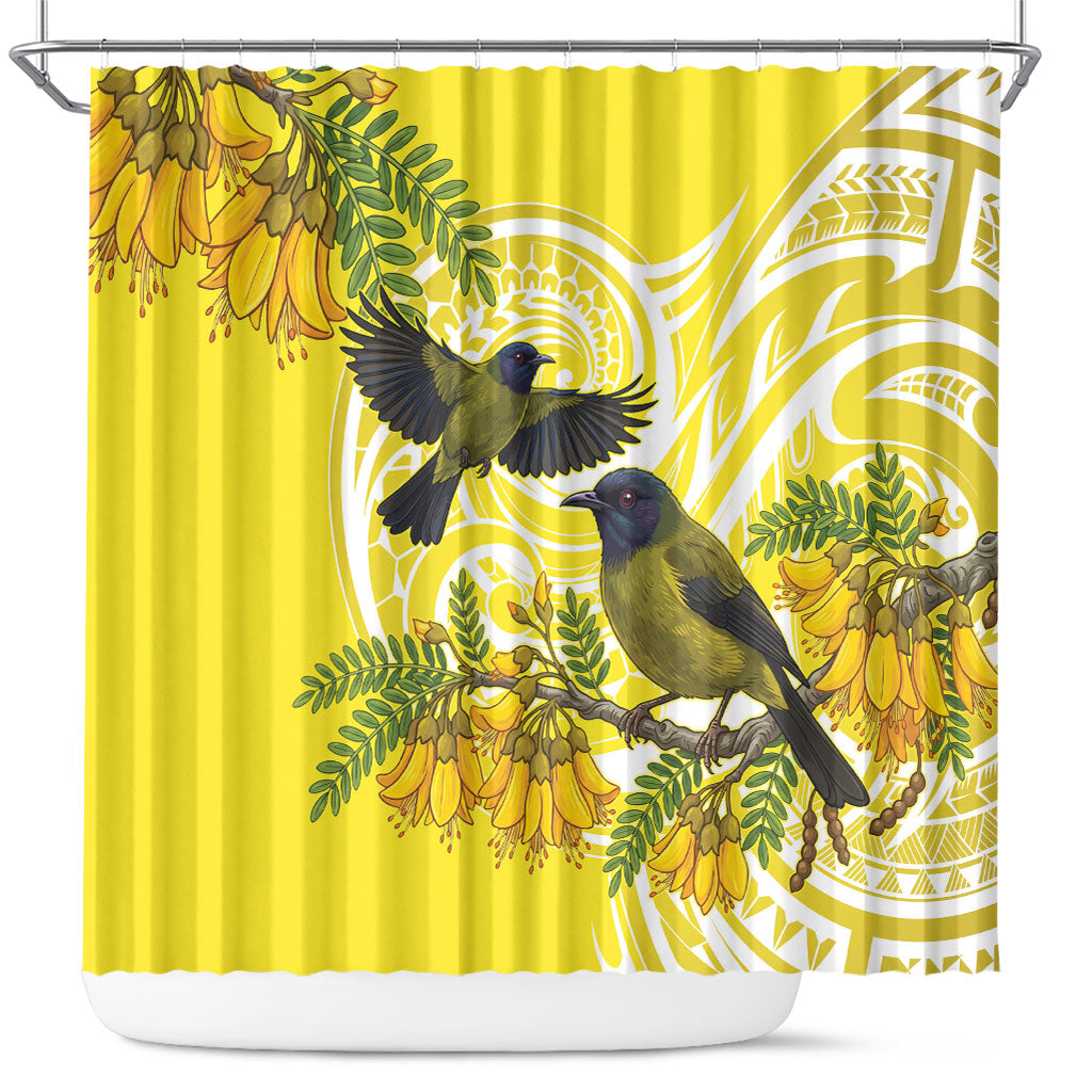 Bellbird New Zealand Shower Curtain Korimako Kowhai Maori Pattern LT14 Yellow - Polynesian Pride