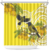 Bellbird New Zealand Shower Curtain Korimako Kowhai Maori Pattern LT14 Yellow - Polynesian Pride