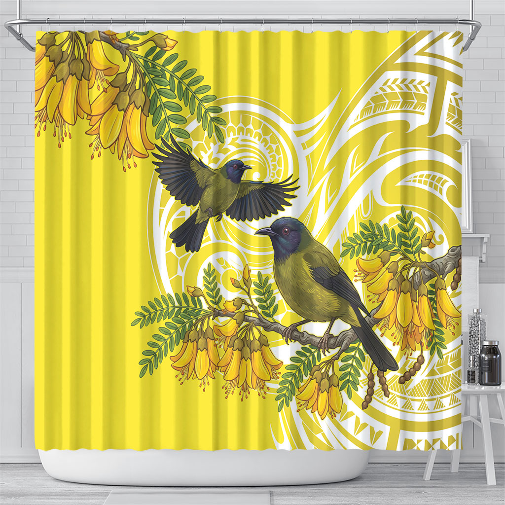 Bellbird New Zealand Shower Curtain Korimako Kowhai Maori Pattern LT14 - Polynesian Pride
