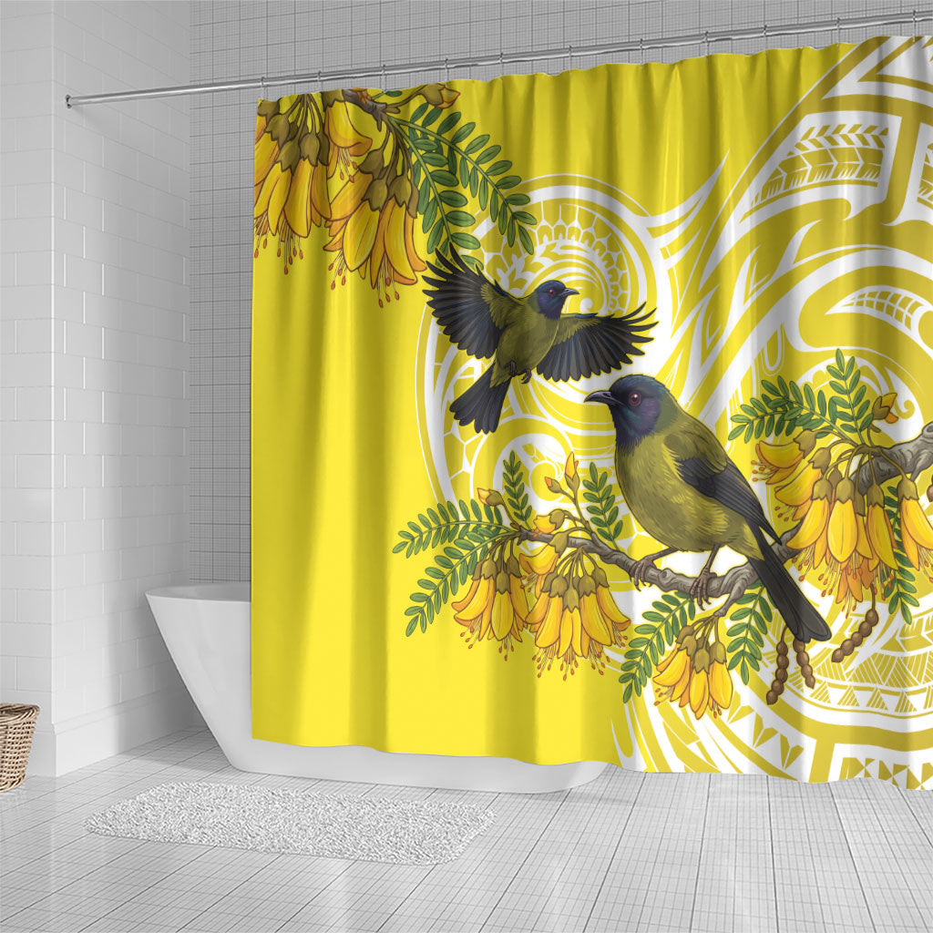Bellbird New Zealand Shower Curtain Korimako Kowhai Maori Pattern LT14 - Polynesian Pride